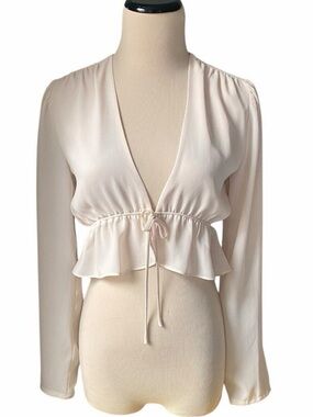 Sunday Best Cream Tie-Front Peplum Blouse